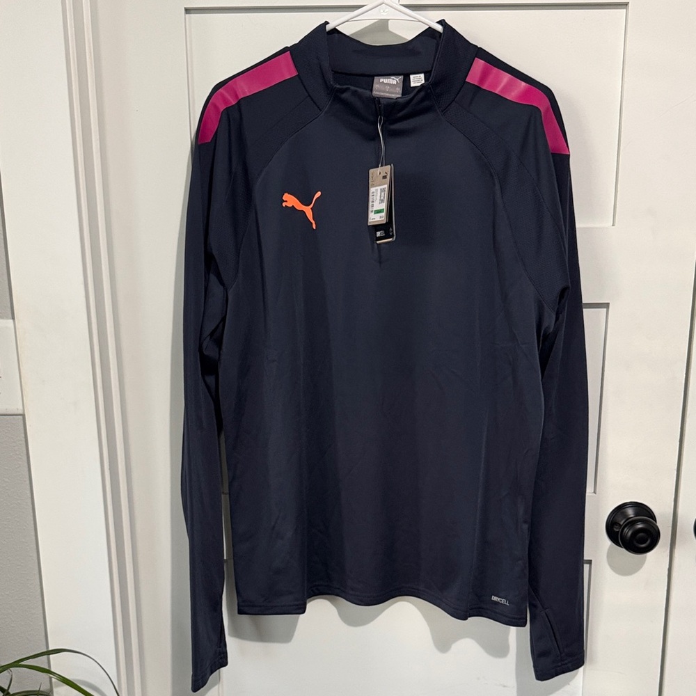 Puma TeamLiga Men’s Quarter Zip Navy Blue with Pink Highlights New Large